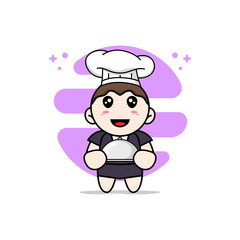 Cute business woman character wearing chef costume.