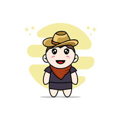 Cute business woman character wearing cowboy costume.