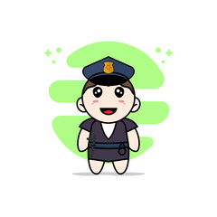 Cute business woman character wearing police costume.