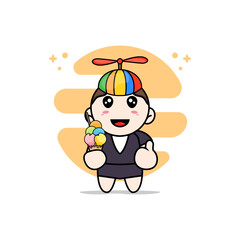 Cute business woman character holding a ice cream.
