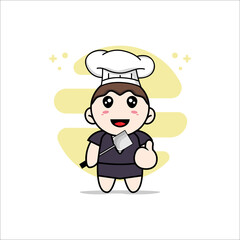 Cute business woman character wearing chef costume.