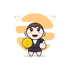 Obraz na płótnie Canvas Cute business woman character holding a coin.