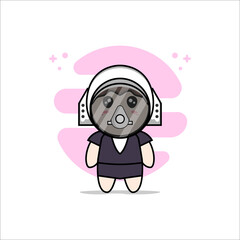Cute business woman character wearing astronaut costume.