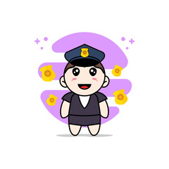 Cute business woman character wearing police costume.