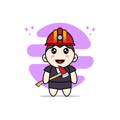Cute business woman character wearing miners costume.