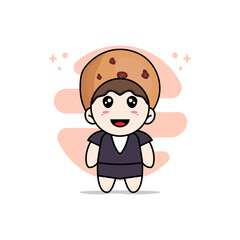 Cute business woman character wearing cookies costume.