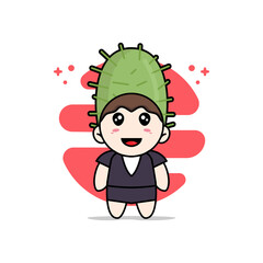 Cute business woman character wearing cactus costume.