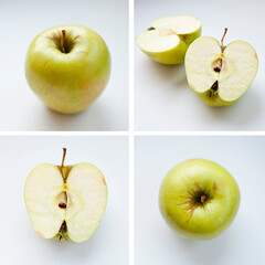 Collage with ugly green apple
