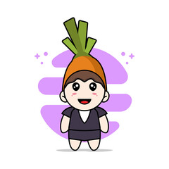 Cute business woman character wearing carrot costume.