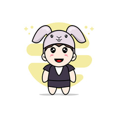 Cute business woman character wearing rabbit costume.