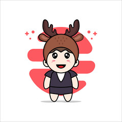 Cute business woman character wearing deer costume.