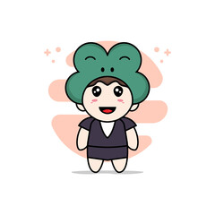 Cute business woman character wearing frog costume.