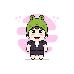 Cute business woman character wearing frog costume.