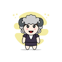 Cute business woman character wearing sheep costume.