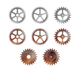 Realistic machine gear, cogwheel vector illustration set ( silver & rusty )