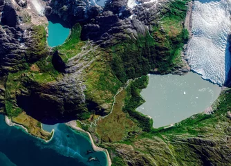 Abwaschbare Fototapete Satellite view of a glacier, Cabo de Hornos, Chile. Glaciar Italiano. Ice melting. Climate change. Wild nature. Element of this image is furnished by Nasa © Naeblys