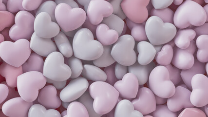 Multicolored Heart background. Valentine Wallpaper with Pink and Light Pink love hearts. 3D Render 