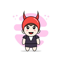 Cute business woman character wearing devil costume.