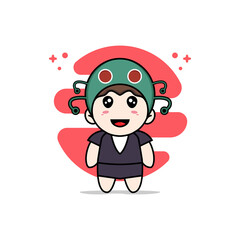 Cute business woman character wearing caterpillar costume.