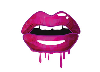 purpurfarbene glänzende Lippen im Graffiti Stil