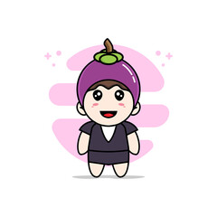 Cute business woman character wearing mangosteen costume.