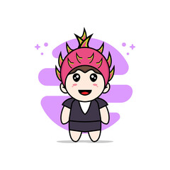 Cute business woman character wearing Dragon fruit costume.