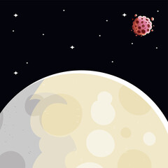 space night moon stars and asteroids dark background