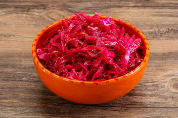 Marinated red cabbage in the bowl