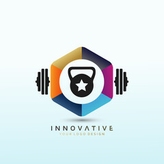 Fitness logo design. Dumbbell icon Vector logo design template.