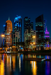 Obraz na płótnie Canvas 12 February 2019- Colorful Skyline of Doha Qatar City during nig