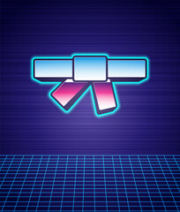 Retro style Black karate belt icon isolated futuristic landscape background. 80s fashion party. Vector. © vector_v