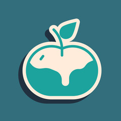 Green Apple in caramel icon isolated on green background. Long shadow style. Vector.