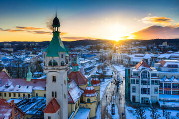 Beautiful cityscape of Sopot city at snowy winter. Poland - obrazy, fototapety, plakaty
