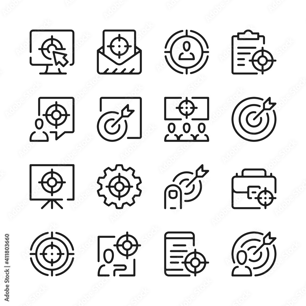 Poster target line icons set. modern graphic design concepts, simple outline elements collection. vector li