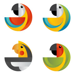Collection of tropical parrots,  vector illustration. Icon, logo.