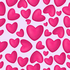 Fototapeta na wymiar Pink Hearts seamless pattern. Hand drawn Valentines Day digital paper, seamless patterns isolated on pink background. Love, romantic concept. Design for wrapping, gift paper, backgrounds.