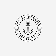 Emblem Line Art of Anchor Ship Logo Vector Design Illustration, Concept of Pirates and Coastguard Maritime