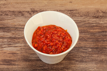 Tomato spicy sauce in the bowl