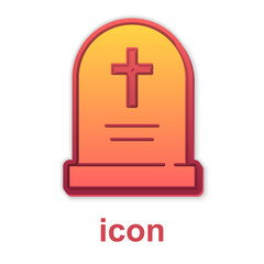 Fototapeta premium Gold Tombstone with cross icon isolated on white background. Grave icon. Happy Halloween party. Vector.