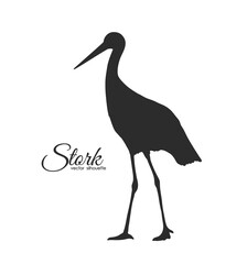 Vector Black Stork Silhouette isolated on white background.