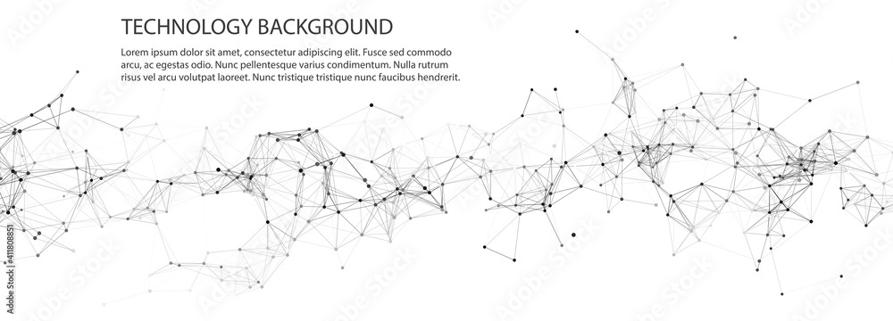 Fototapete Abstract digital background of points and lines. Glowing black plexus. Big data. Network or connection. Abstract technology science background. 3d vector illustration.