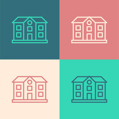Pop art line House icon isolated on color background. Home symbol. Vector.