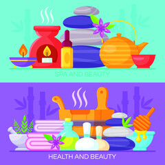 Set of spa and beauty posters. Vector illustration