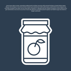 Blue line Jam jar icon isolated on blue background. Vector.