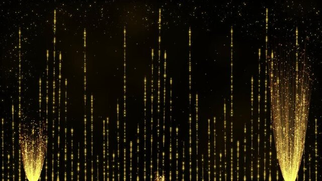 Golden background with shiny rays and particles