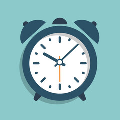 Wake up retro alarm clock. Flat vector Illustration with shadow. Cartoon clock icon symbol.