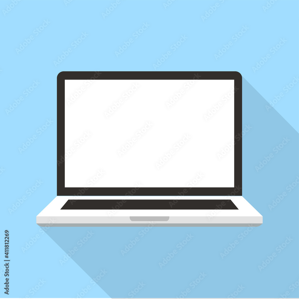 Poster laptop flat vector icon. personal computer isolated on background. portable laptop mock up with long