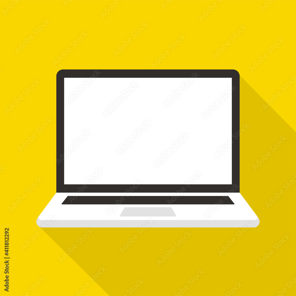 Poster laptop flat vector icon. personal computer isolated on background. portable laptop mock up with long