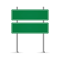 Road sign isolated on white background. Realistic blank street board. Mock up traffic template. Vector illustration. 