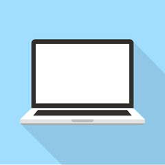 Laptop flat vector icon. Personal computer isolated on background. Portable laptop mock up with long shadow. Vector Illustration.